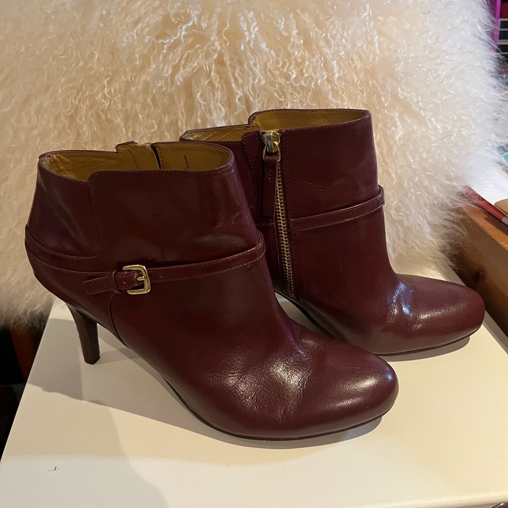 Nine West Bordeaux Leather Ankle Boots